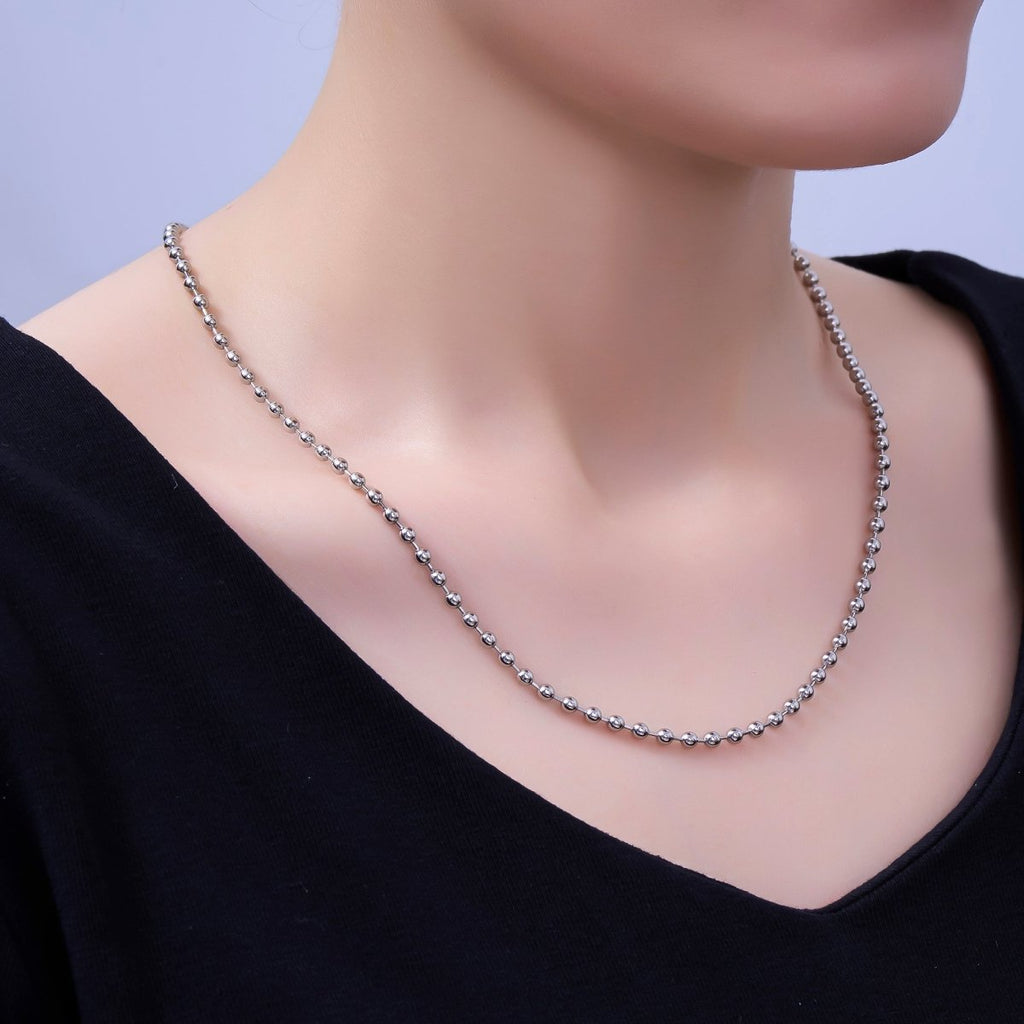 Rhodium Plated 3mm Ball Bead Bar 20 Inch Necklace | WA - 3050 