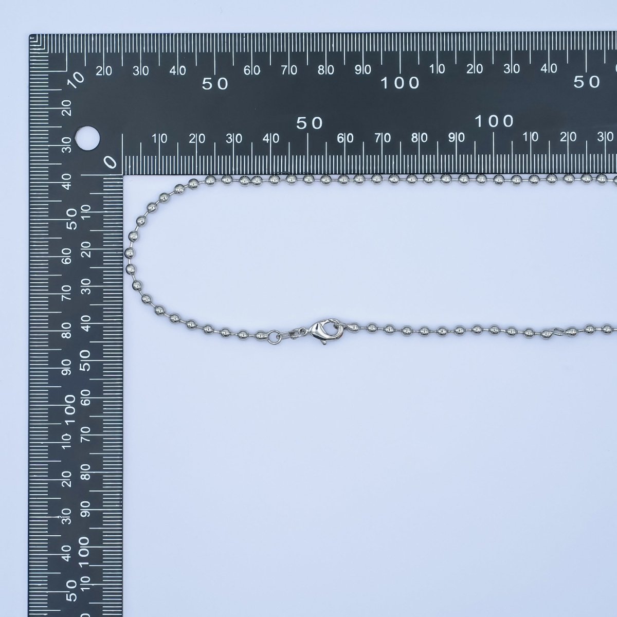 Rhodium Plated 3mm Ball Bead Bar 20 Inch Necklace | WA - 3050 