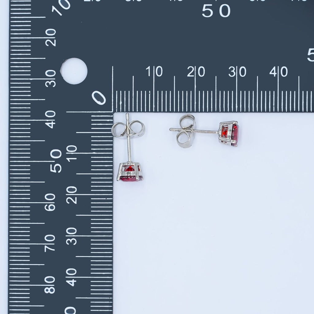 Rhodium Plated 6mm Red Round CZ Stud Earrings | AB1075 