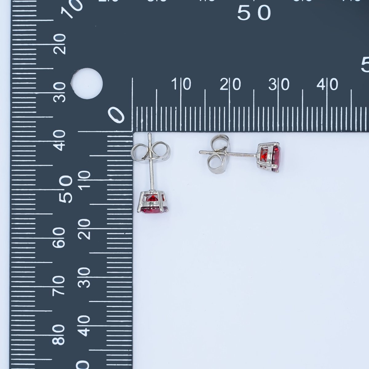 Rhodium Plated 6mm Red Round CZ Stud Earrings | AB1075 