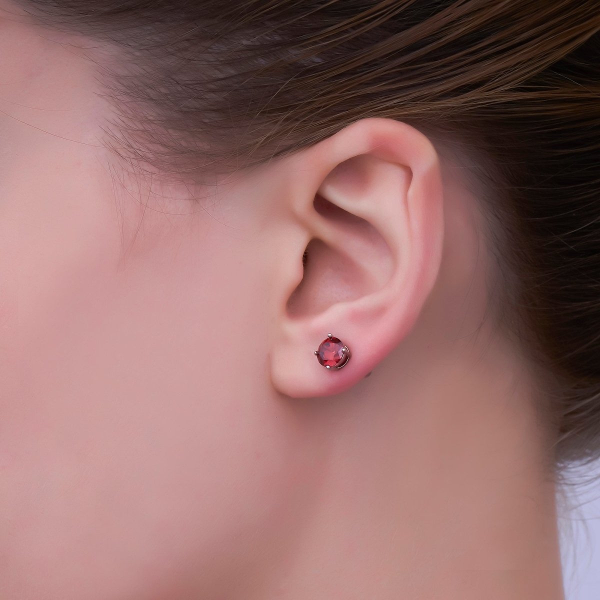 Rhodium Plated 6mm Red Round CZ Stud Earrings | AB1075 