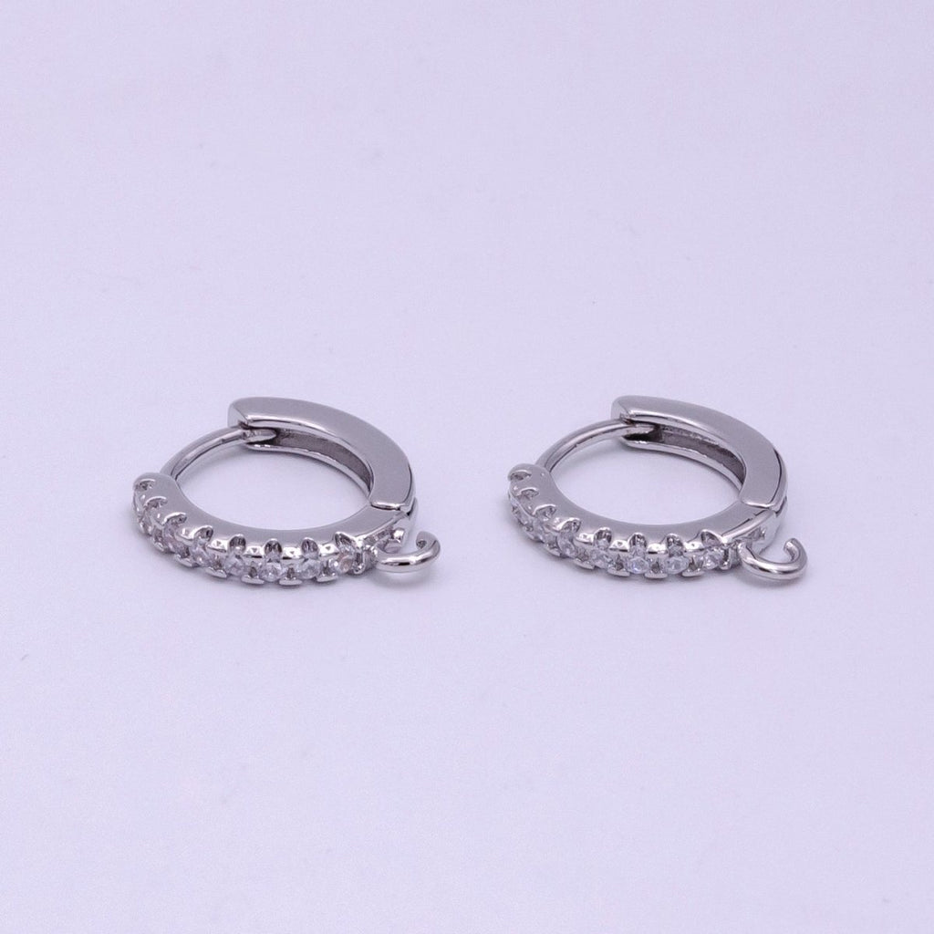 Rhodium Plated Clear Micro Paved CZ Huggie Open Loop Earrings Findings Supply | K028 - DLUXCA