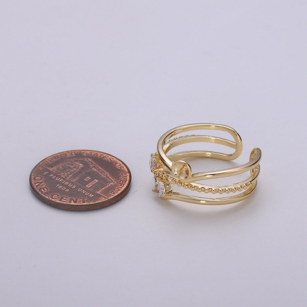 Ring Setting, Gold Ring Accessories, Pearl Ring Empty Holder, Jewelry DIY, Jewelry Making, Ring Base, Minimalist Ring Supply, K-869 - DLUXCA