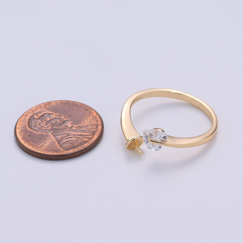 Ring Setting, Gold Ring Accessories, Pearl Ring Empty Holder, Jewelry DIY, Jewelry Making, Ring Base, Minimalist Ring Supply L010 - DLUXCA
