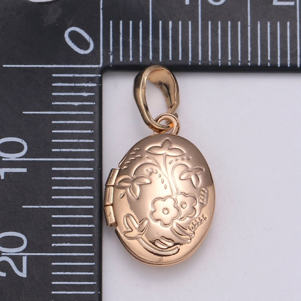 Rose Gold plated Oval Locket Flower Photo Locket, Minimalist Jewelry, Necklace Pendant for Jewelry Making supply H-127 - DLUXCA