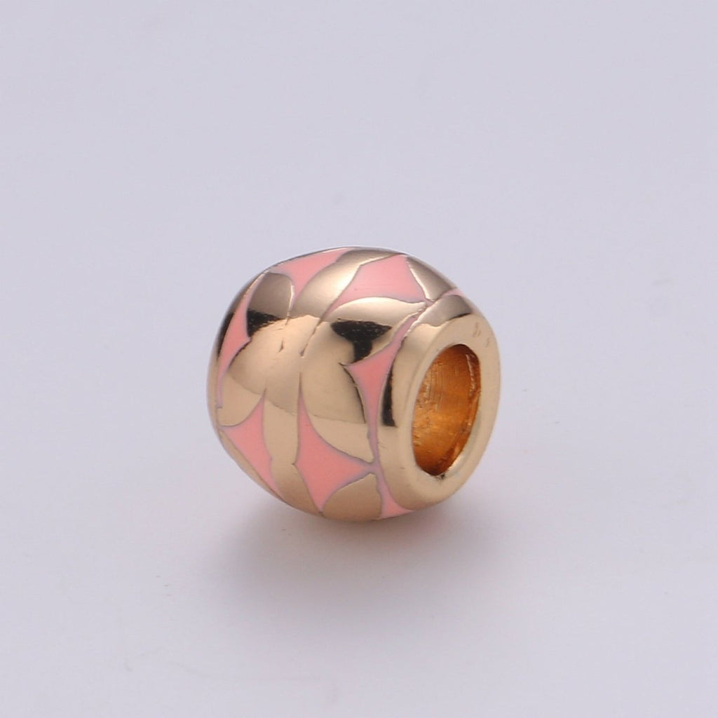 Rose Gold plated Pink Spacer Beads Drum Tube Gold Beads with CZ Paved, 8mm Beads Large Hole Gold Spacers for Bracelet Making - DLUXCA