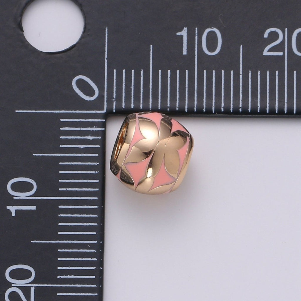 Rose Gold plated Pink Spacer Beads Drum Tube Gold Beads with CZ Paved, 8mm Beads Large Hole Gold Spacers for Bracelet Making - DLUXCA