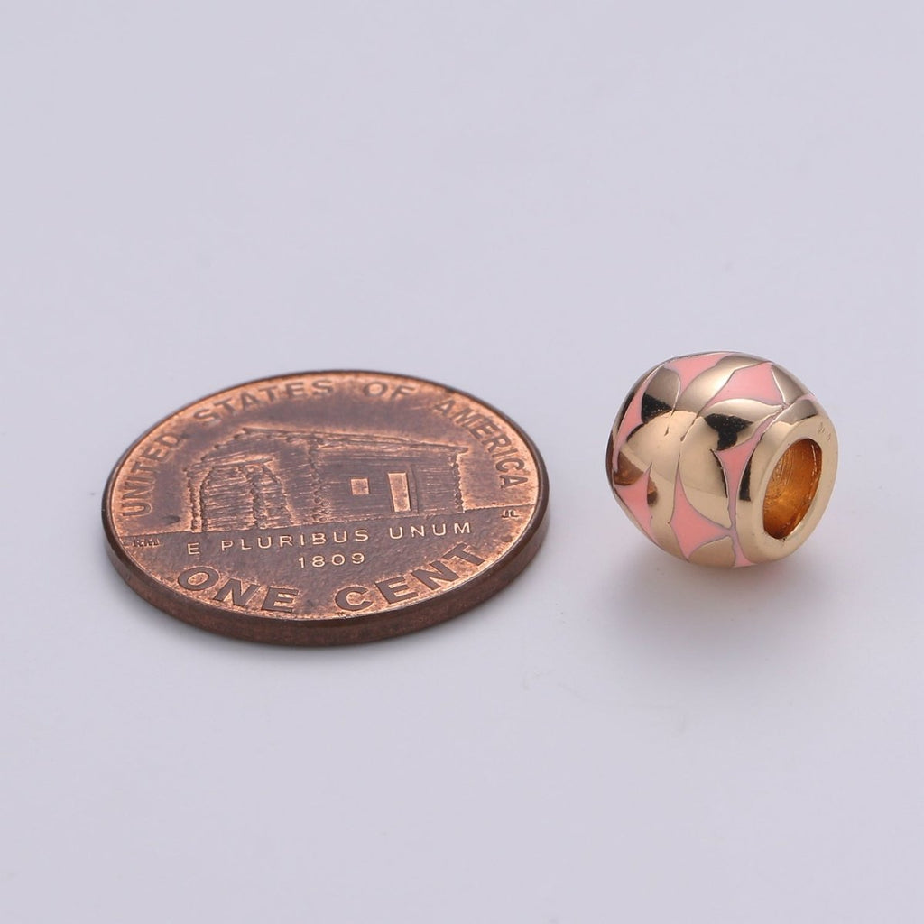 Rose Gold plated Pink Spacer Beads Drum Tube Gold Beads with CZ Paved, 8mm Beads Large Hole Gold Spacers for Bracelet Making - DLUXCA
