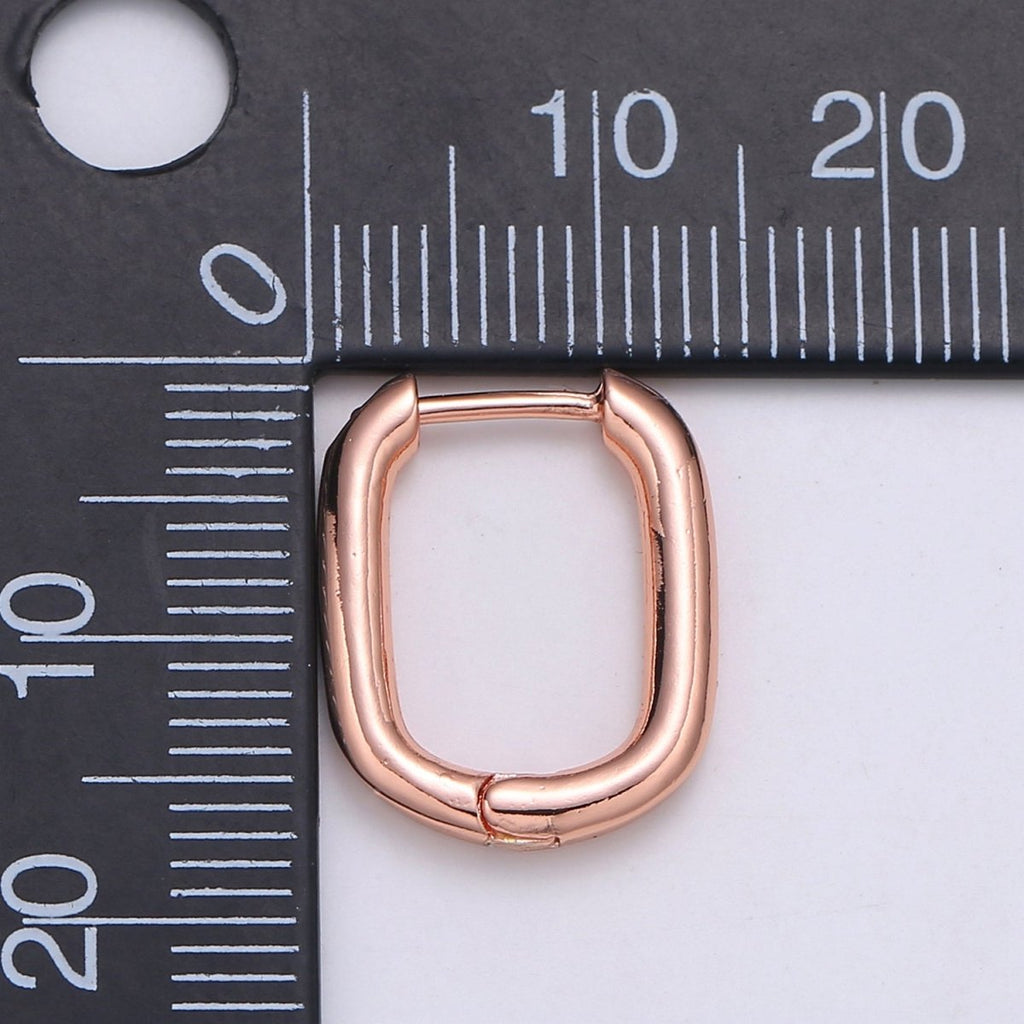Rose Gold huggie Hoop Earrings - U-shaped hoops - Silver hinged snap closure Black Hoop Q-442 - Q-444 - DLUXCA