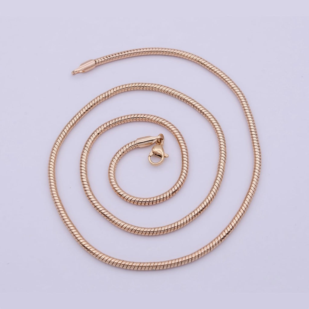 Rose Gold Round Snake Chain Omega Chain Necklace, 18K Gold plated 2.4mm Width Finished Chain, Layering 19.7 Inch Omega Necklace with Lobster Clasps | WA-823 Clearance Pricing - DLUXCA