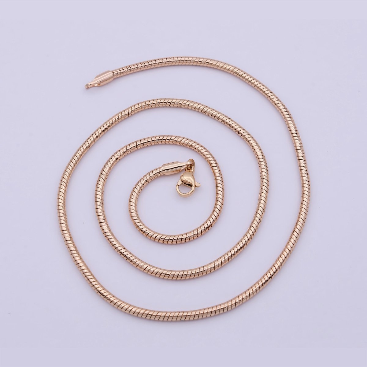 Rose Gold Round Snake Chain Omega Chain Necklace, 18K Gold plated 2.4mm Width Finished Chain, Layering 19.7 Inch Omega Necklace with Lobster Clasps | WA-823 Clearance Pricing - DLUXCA