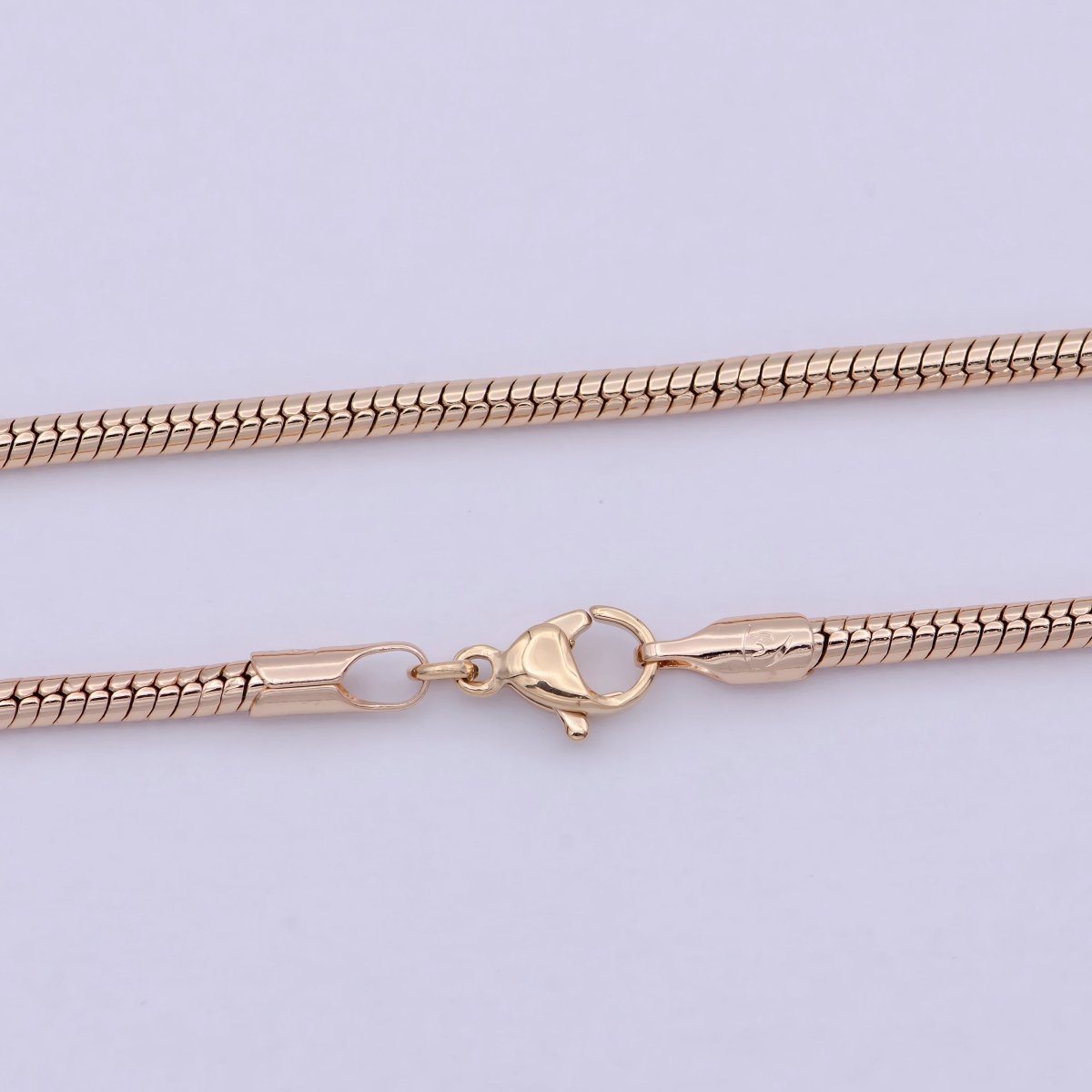 Rose Gold Round Snake Chain Omega Chain Necklace, 18K Gold plated 2.4mm Width Finished Chain, Layering 19.7 Inch Omega Necklace with Lobster Clasps | WA-823 Clearance Pricing - DLUXCA