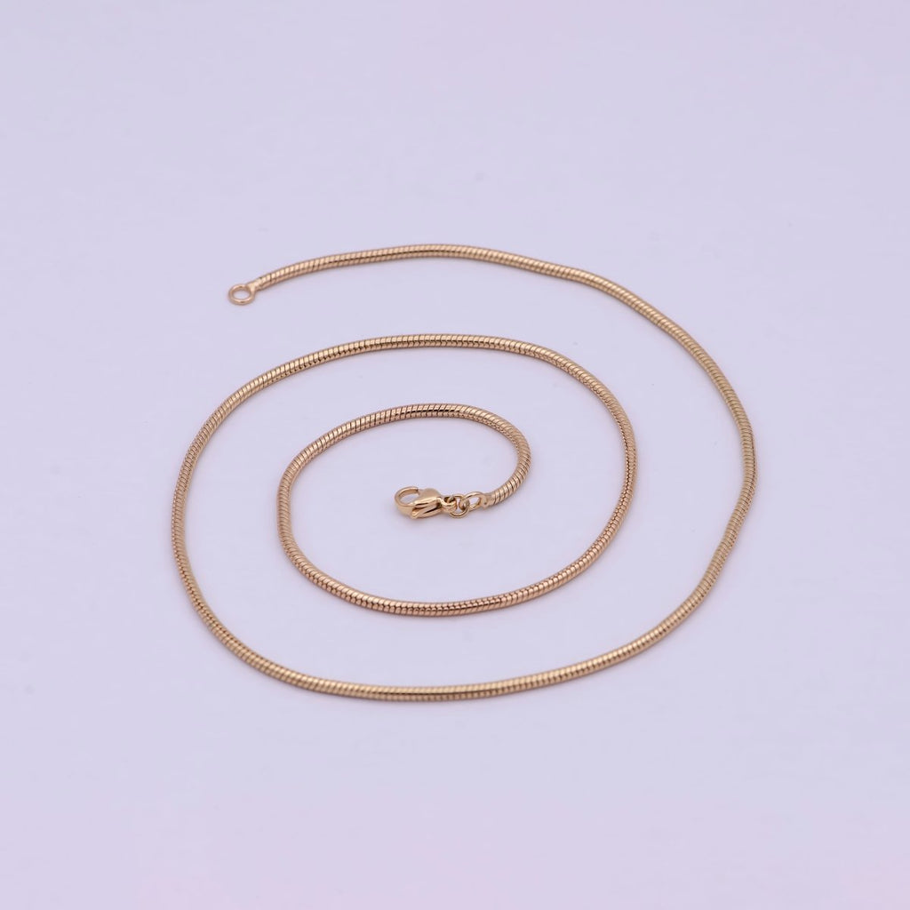 Rose Gold Round Snake Chain Omega Necklace, 18K Gold plated 1.8mm Width Finished Chain, Layering 19.7 Inch Omega Necklace with Lobster Clasps | WA-618 Clearance Pricing - DLUXCA