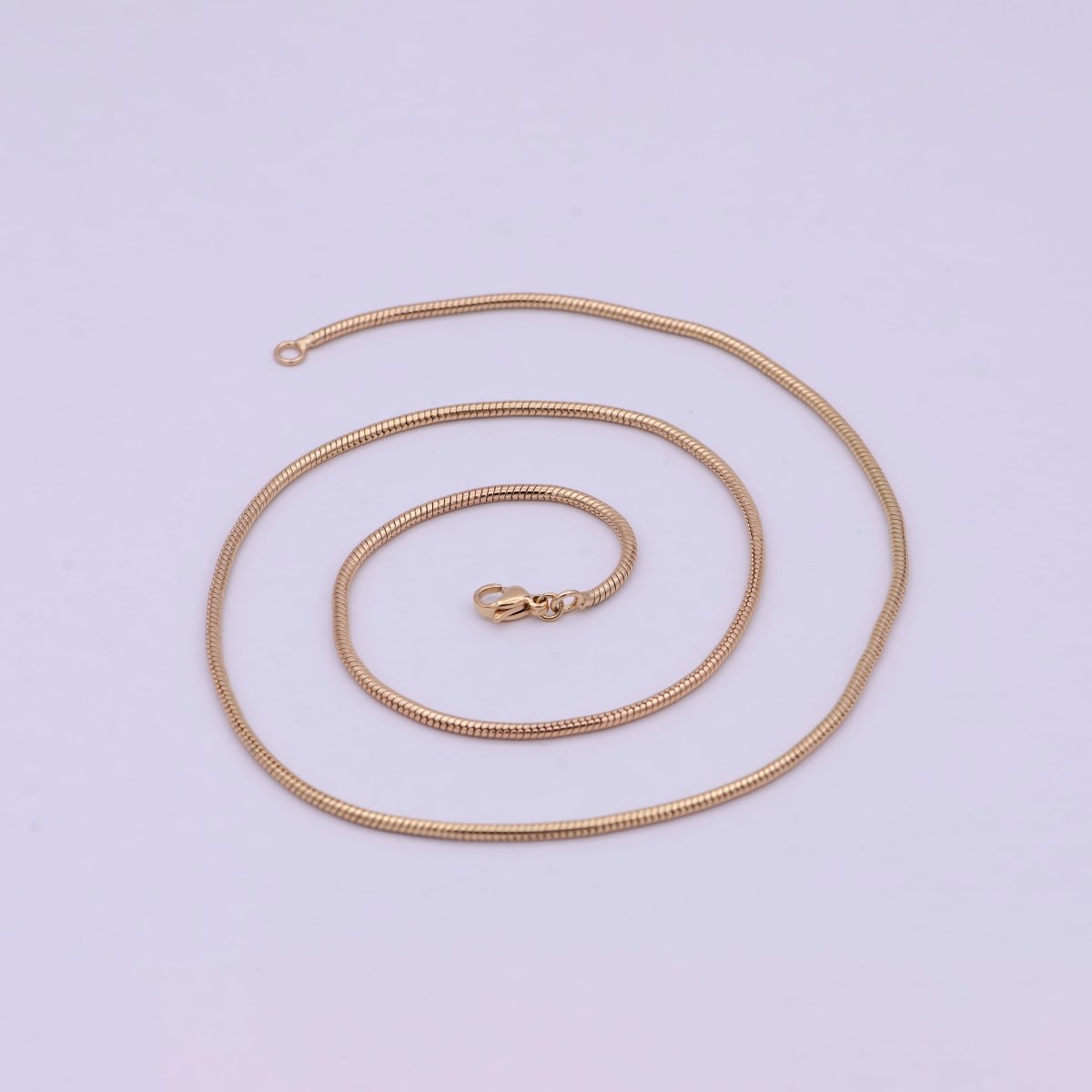 Rose Gold Round Snake Chain Omega Necklace, 18K Gold plated 1.8mm Width Finished Chain, Layering 19.7 Inch Omega Necklace with Lobster Clasps | WA-618 Clearance Pricing - DLUXCA