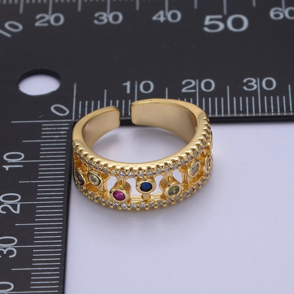 Round Bezel Cut Ring Colorful CZ Ring Stackable Gold plated Ring O-2127 - DLUXCA