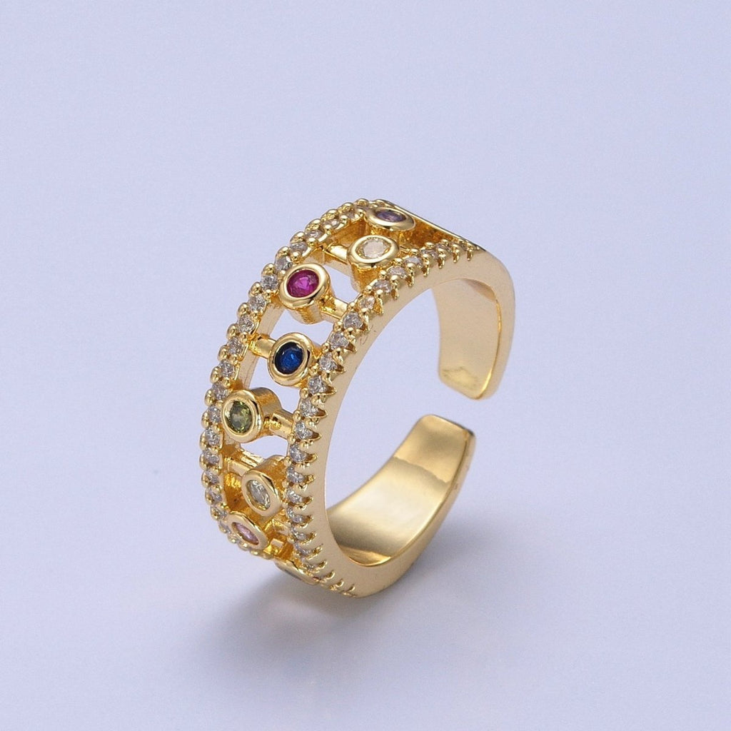 Round Bezel Cut Ring Colorful CZ Ring Stackable Gold plated Ring O-2127 - DLUXCA