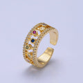Round Bezel Cut Ring Colorful CZ Ring Stackable Gold plated Ring O-2127 - DLUXCA
