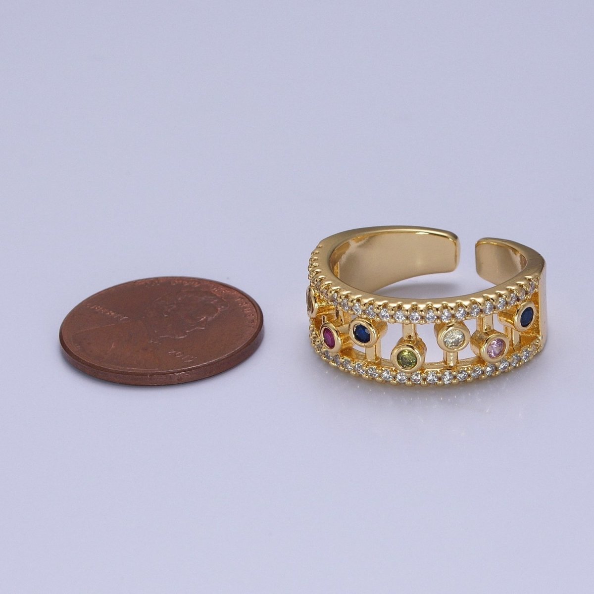 Round Bezel Cut Ring Colorful CZ Ring Stackable Gold plated Ring O-2127 - DLUXCA
