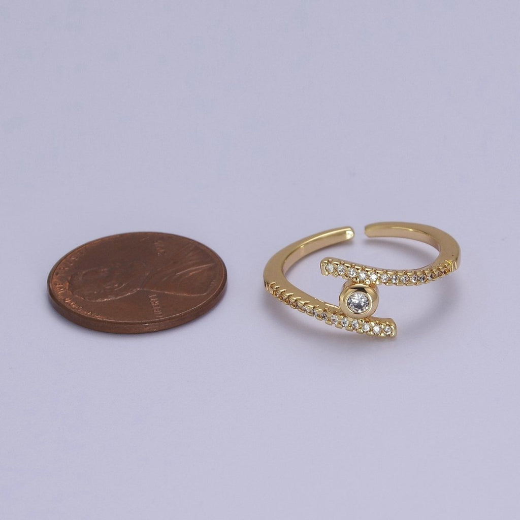 Round Bezel Set Cubic Zirconia Gold plated Band For Stackable Jewelry S-537 - DLUXCA