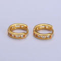 Round Clear CZ Gold, Silver Lined 12mm Huggie Hoop Earrings | AB117 AB118