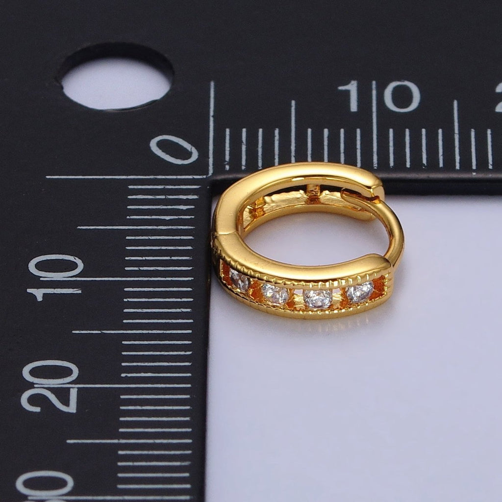 Round Clear CZ Gold, Silver Lined 12mm Huggie Hoop Earrings | AB117 AB118