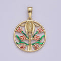 Round Coin Gold Virgin Mary With Green Garden Pink Rose Flower for Necklace Pendant N-615 - DLUXCA