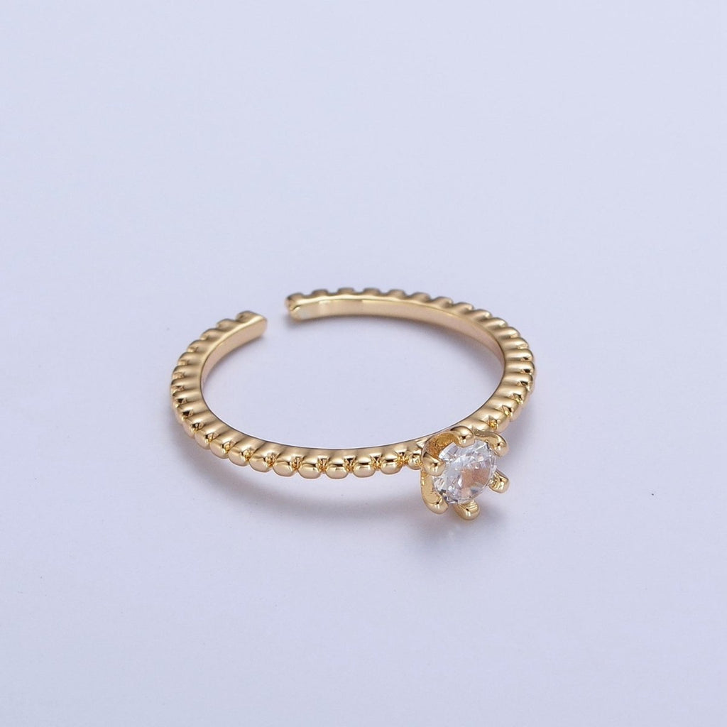Round Cubic Zirconia Stone Beaded Adjustable Promise Ring | X-558 - DLUXCA