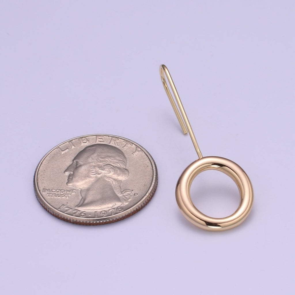 Round Earrings - Geometric gold little shapes 18k Gold plated Ear Hook Dainty Circle geometric jewelry Dangle Earring P-083 - DLUXCA