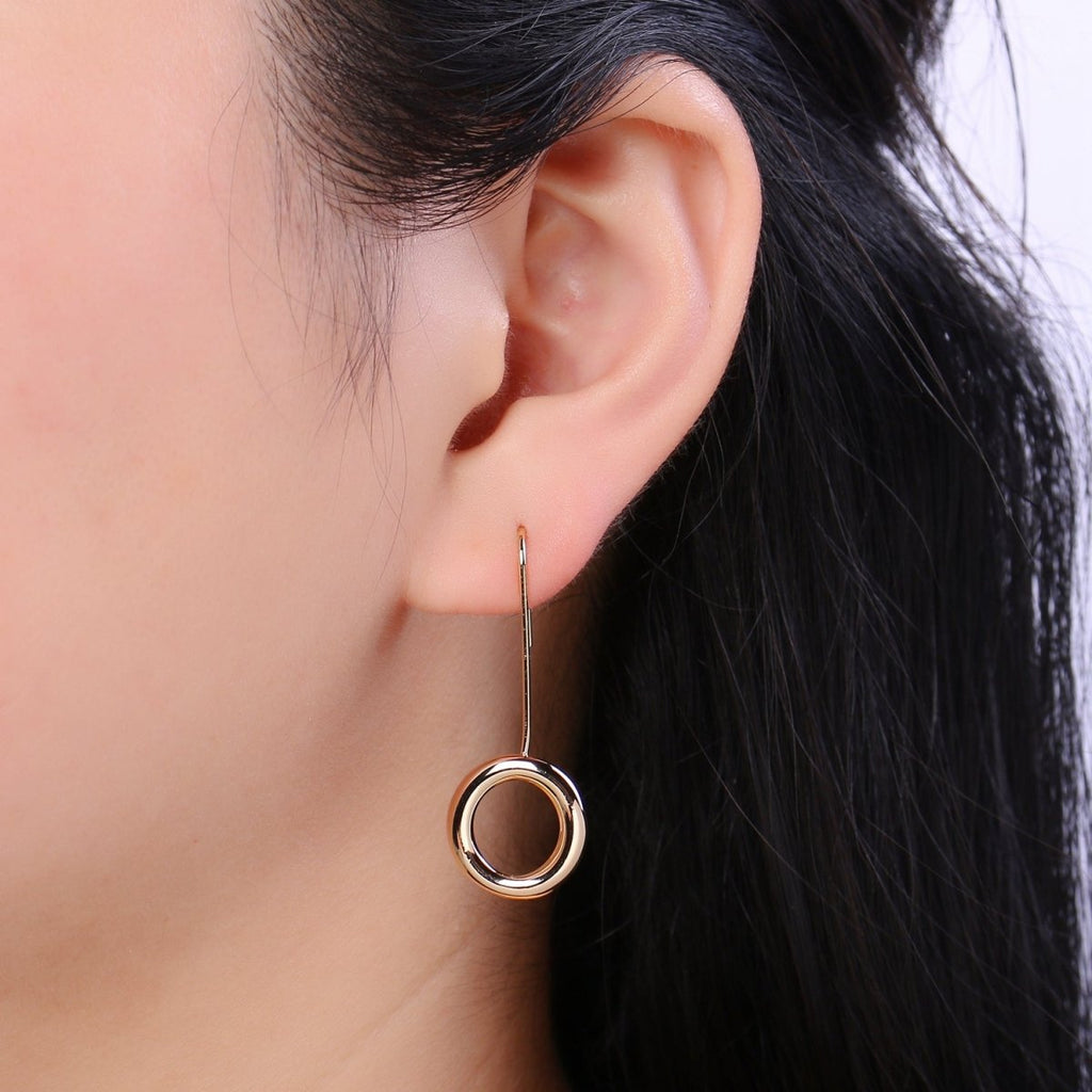 Round Earrings - Geometric gold little shapes 18k Gold plated Ear Hook Dainty Circle geometric jewelry Dangle Earring P-083 - DLUXCA