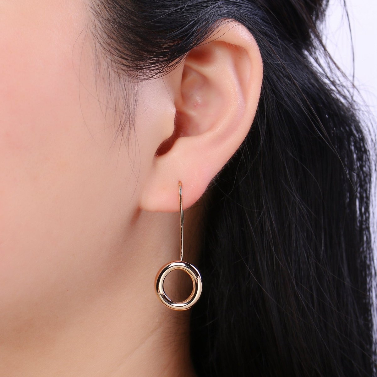 Round Earrings - Geometric gold little shapes 18k Gold plated Ear Hook Dainty Circle geometric jewelry Dangle Earring P-083 - DLUXCA
