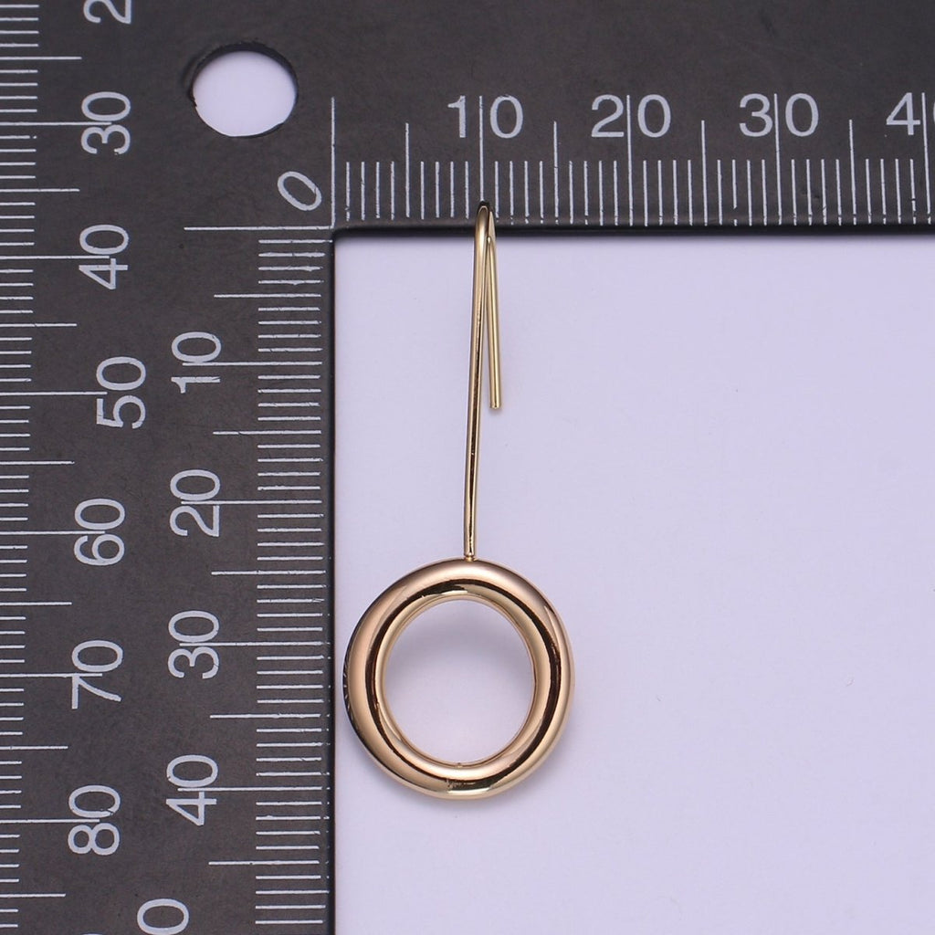 Round Earrings - Geometric gold little shapes 18k Gold plated Ear Hook Dainty Circle geometric jewelry Dangle Earring P-083 - DLUXCA