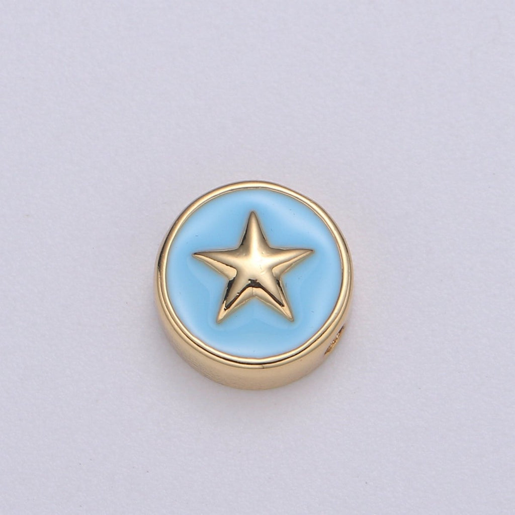 Round Enamel Tiny Gold Star - 24k Gold plated Round Beads - 10mm beads for bracelet making supply Celestial Jewelry making B-471 to B-480 - DLUXCA