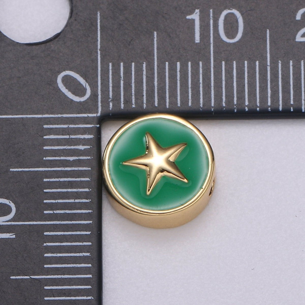Round Enamel Tiny Gold Star - 24k Gold plated Round Beads - 10mm beads for bracelet making supply Celestial Jewelry making B-471 to B-480 - DLUXCA