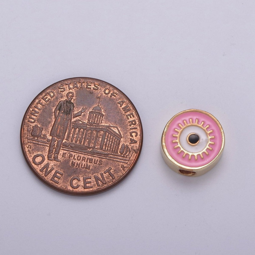 Round Evil Eye Bead, 10mm Evil Eye Beads, Side Drilled Black, Blue, Pink, Green, White Enamel B-760 to B-764 - DLUXCA