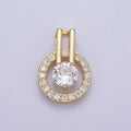Round Gold Micro Paved Cubic Zirconia Double Bar Bail Pendant For Jewelry Making | X-546 - DLUXCA