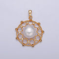 Round Medallion Pave Genuine Shell Pearl Pendant Minimalist Bridal Wedding Jewelry I-044 - DLUXCA
