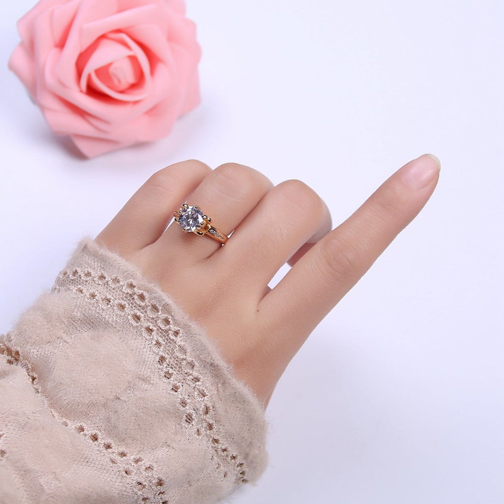 Round Moissanite Bridal Ring Cz Bridal Gold Ring Engagement Ring, Anniversary Ring Christmas Gift U-305 - DLUXCA
