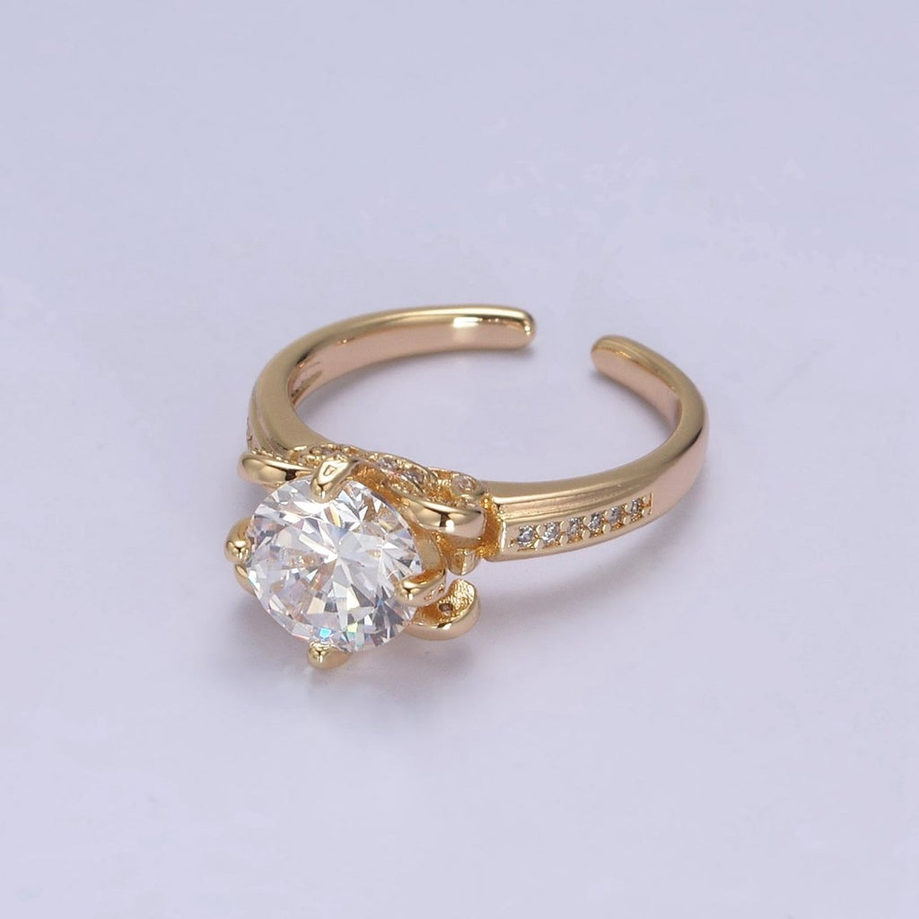 Round Moissanite Bridal Ring Cz Bridal Gold Ring Engagement Ring, Anniversary Ring Christmas Gift U-305 - DLUXCA