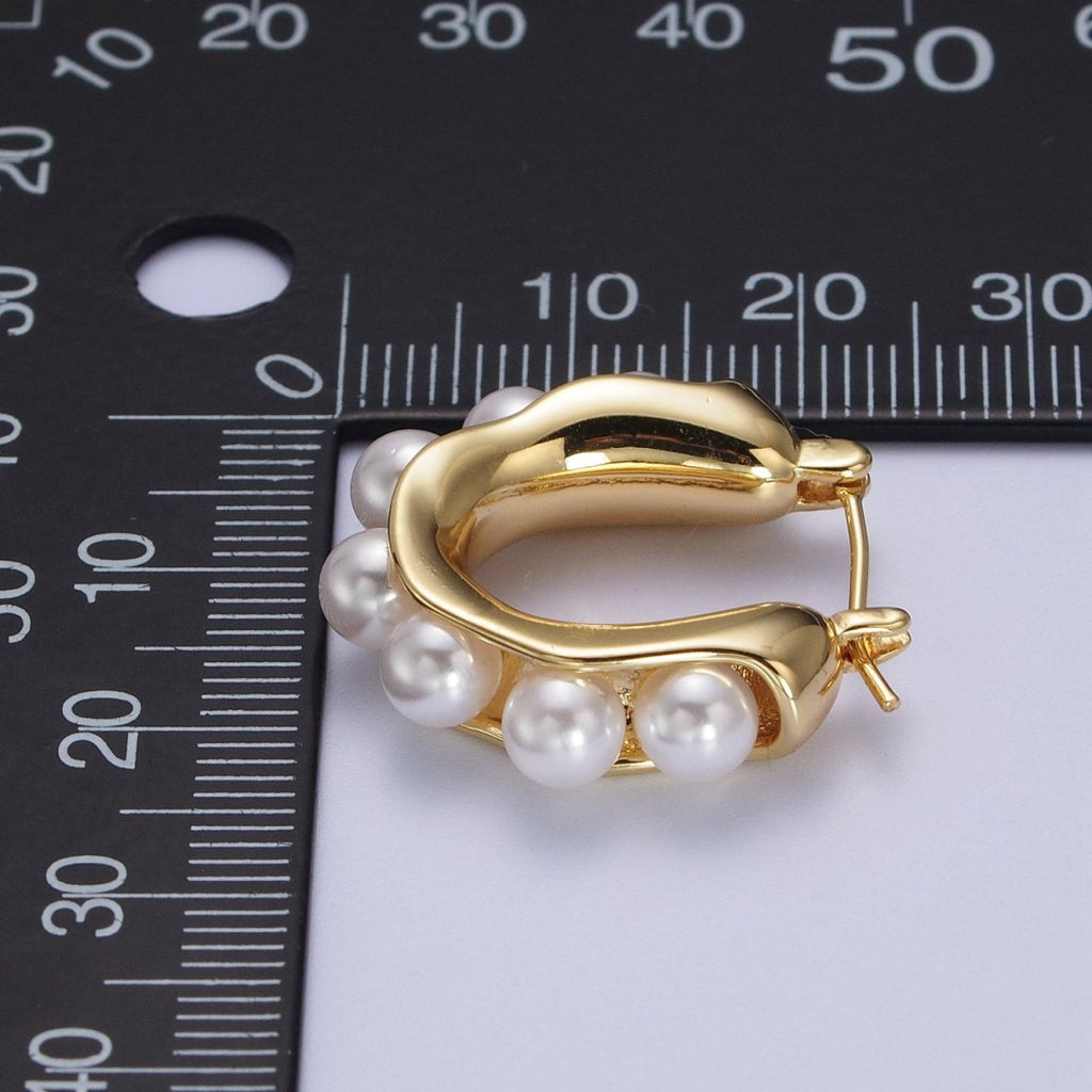 Round Pearl Lined 24.3mm Gold / Silver Latch Geometric Hoop Earrings | AD-114 AD-196