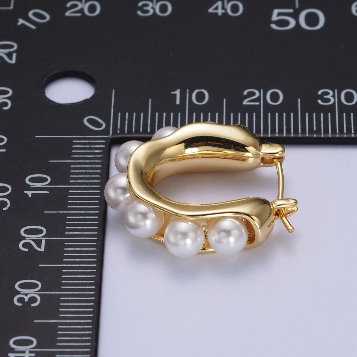 Round Pearl Lined 24.3mm Gold / Silver Latch Geometric Hoop Earrings | AD-114 AD-196
