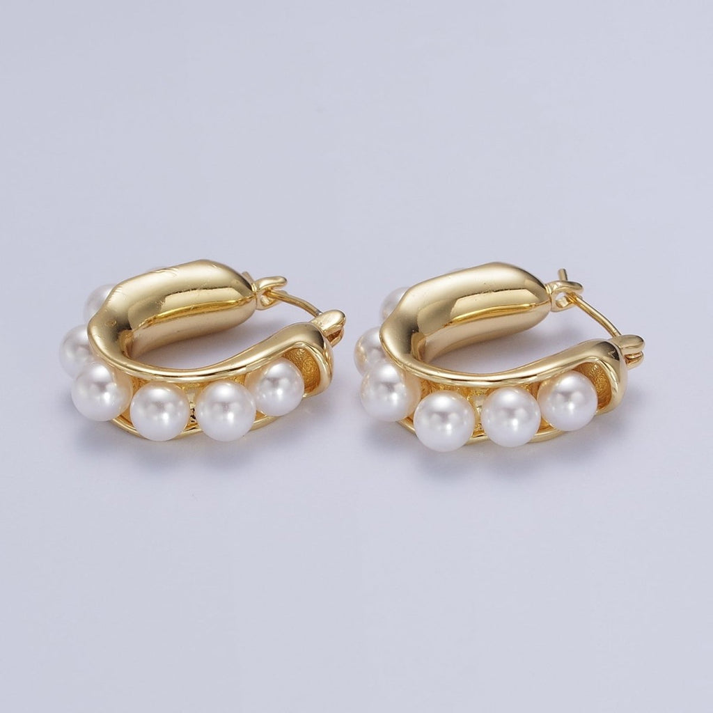 Round Pearl Lined 24.3mm Gold / Silver Latch Geometric Hoop Earrings | AD-114 AD-196