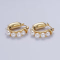 Round Pearl Lined 24.3mm Gold / Silver Latch Geometric Hoop Earrings | AD-114 AD-196
