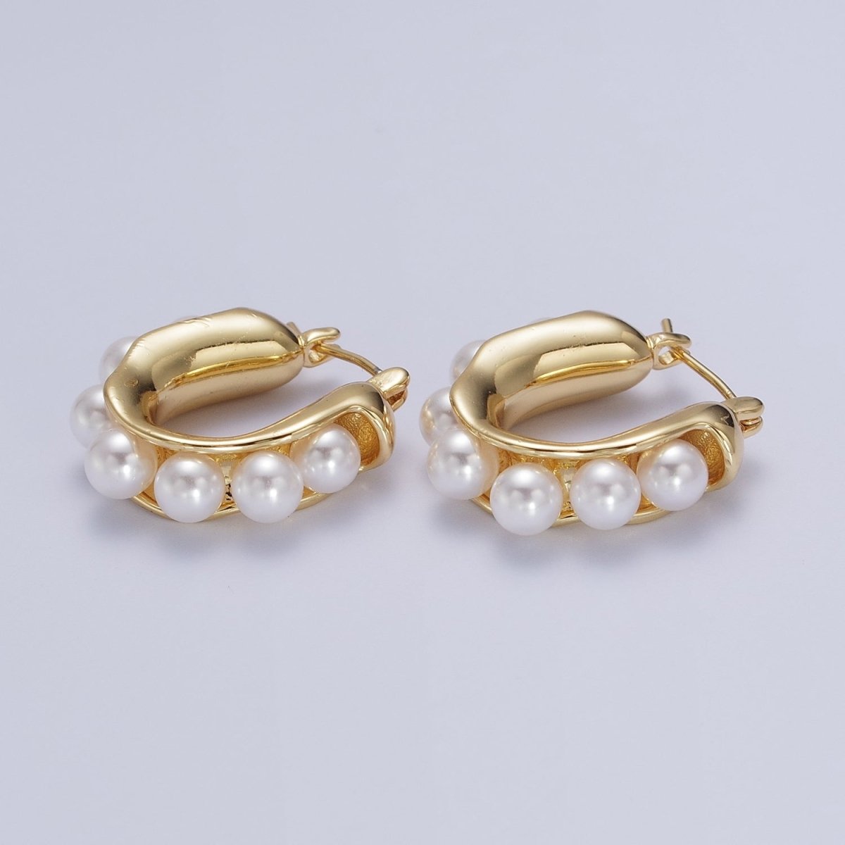 Round Pearl Lined 24.3mm Gold / Silver Latch Geometric Hoop Earrings | AD-114 AD-196