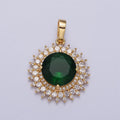 Round Sun Emerald Green CZ Clear Micro Paved Gold Pendant Celestial Jewelry | AA075 - DLUXCA