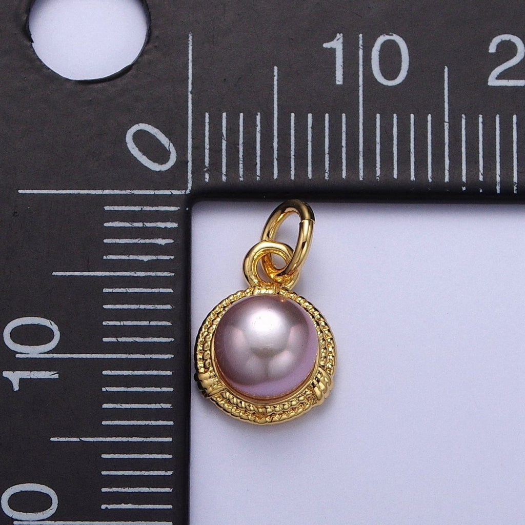 Round White / Purple Shell Pearl Rope Coil Medallion Charm | C185