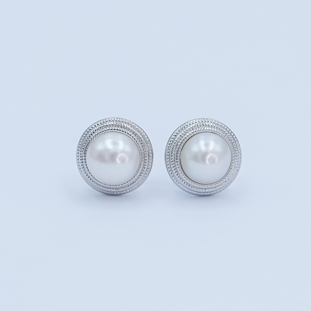 Round White Shell Pearl Band Stud Earrings in Gold & Silver | AE1030 AE1031 