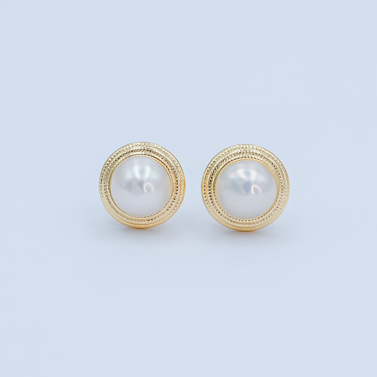Round White Shell Pearl Band Stud Earrings in Gold & Silver | AE1030 AE1031 