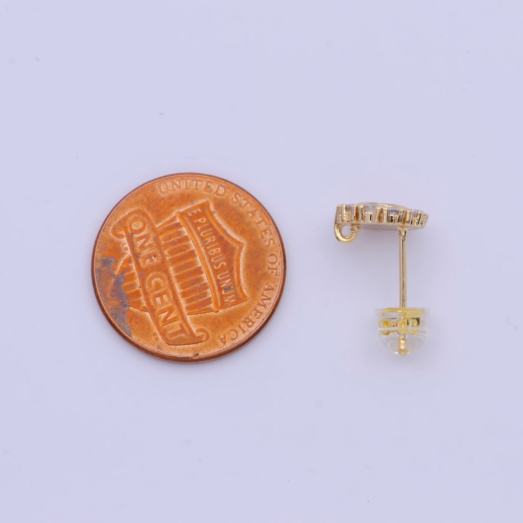Round White/Blue Opal Micro Paved CZ Studs with Loop Earring Supply L-921 L-922 - DLUXCA