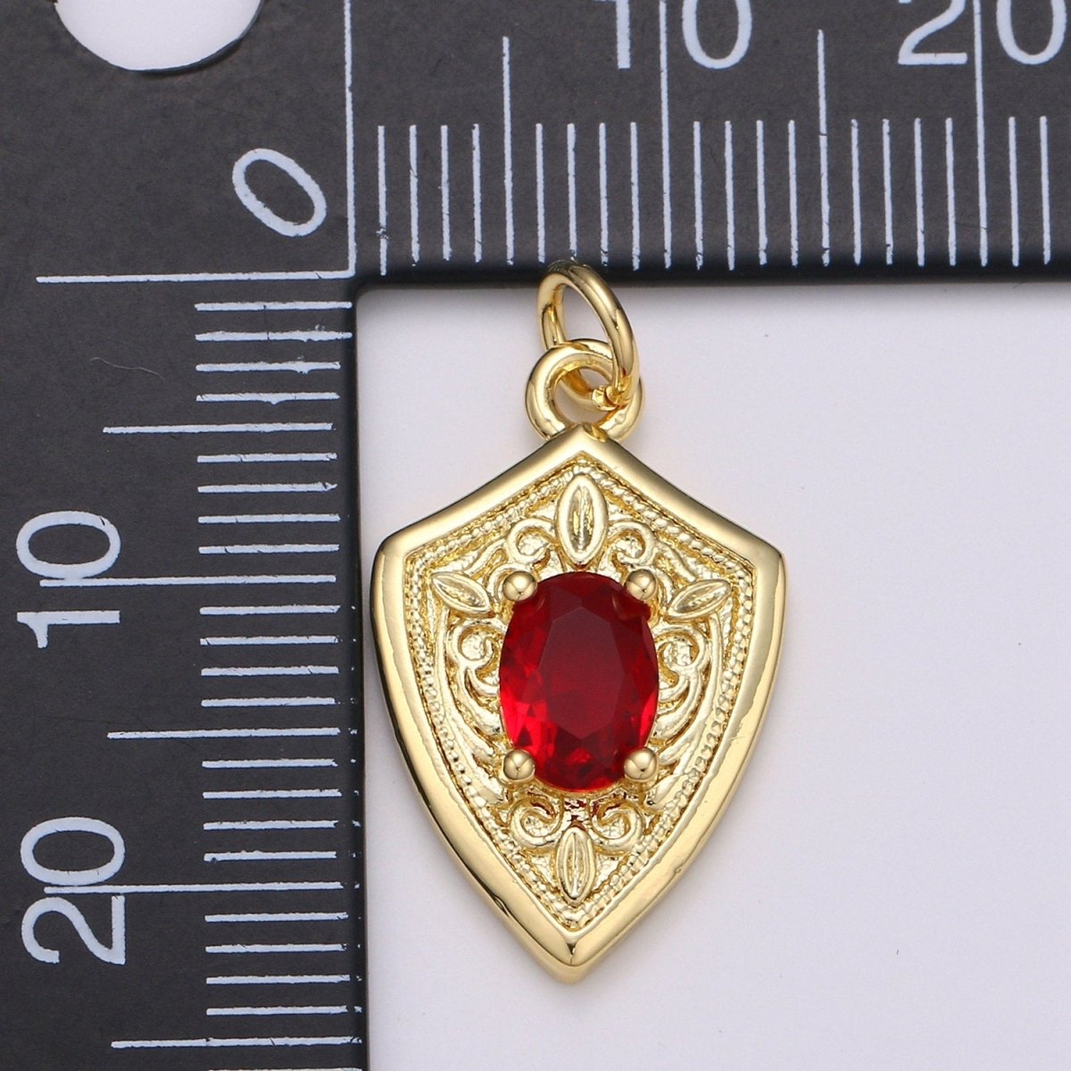 Ruby Cubic Zirconia Charms Pendants-Emerald CZ 14K Gold plated Medieval Charm, Shield Pendant Necklace Bracelet Supply D-702 D-703