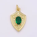 Ruby Cubic Zirconia Charms Pendants-Emerald CZ 14K Gold plated Medieval Charm, Shield Pendant Necklace Bracelet Supply D-702 D-703